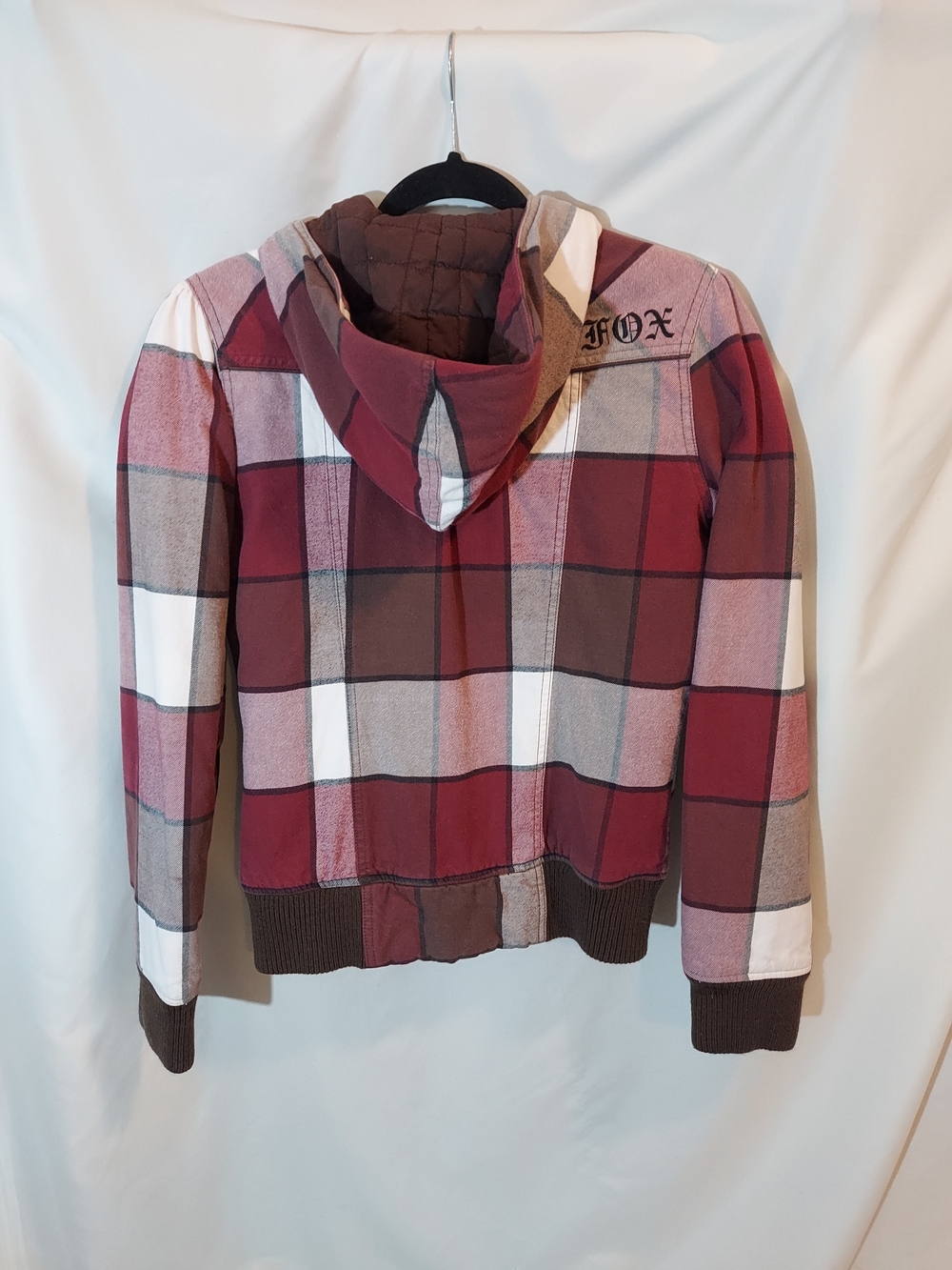 Fox Riders Company Plaid Patchwork Bomber Jacket with Hood Cozy Fall L - Picture 2 of 8